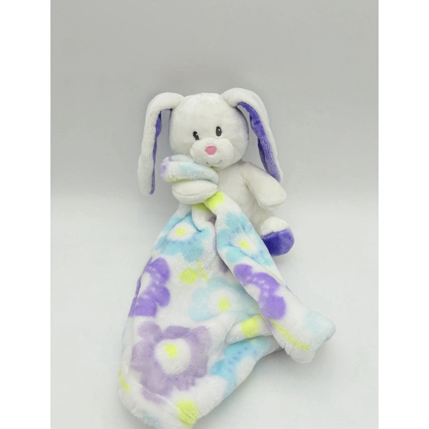 Little Miracles Bunny Lovey Security Blanket Flower Print Purple White Blue Baby