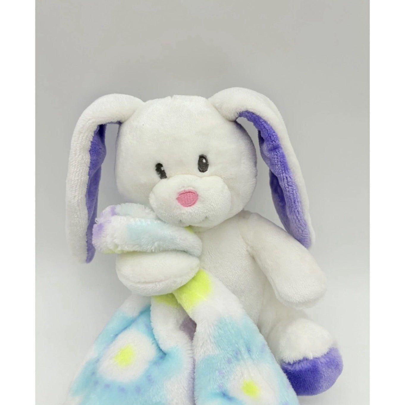 Little Miracles Bunny Lovey Security Blanket Flower Print Purple White Blue Baby