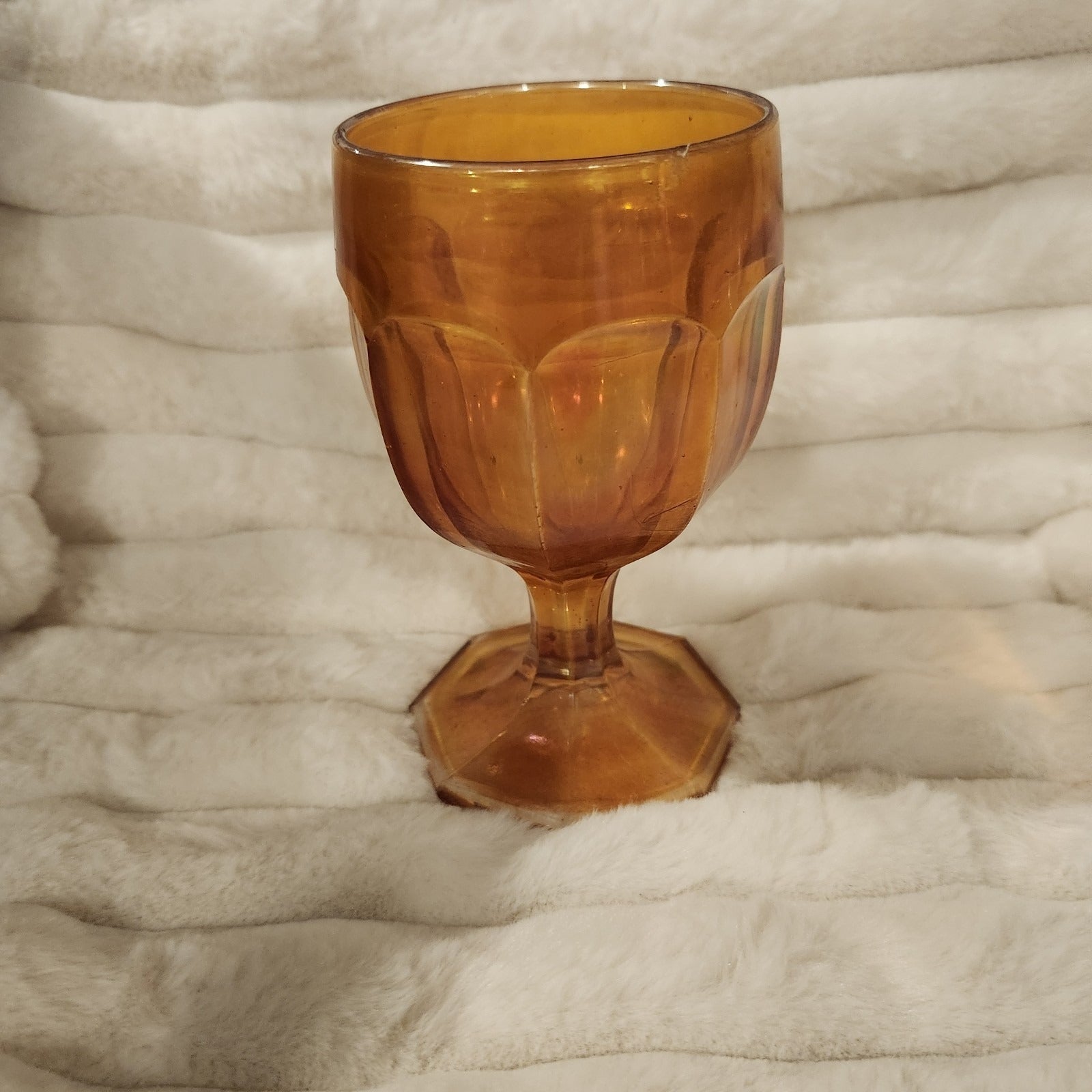 Imperial Marigold Carnival Glass Colonial Panel Water Goblet Vintage